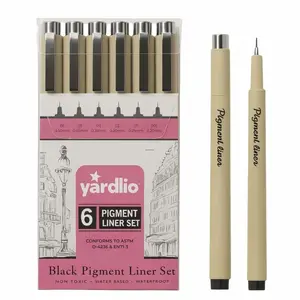 Yardlio Pigment Liner Pen Set - 6 Fineliner Pens for Journaling Writing & Drawing - Black Ink Point Sizes 005-08 - Ideal for Sketching & Creative Work