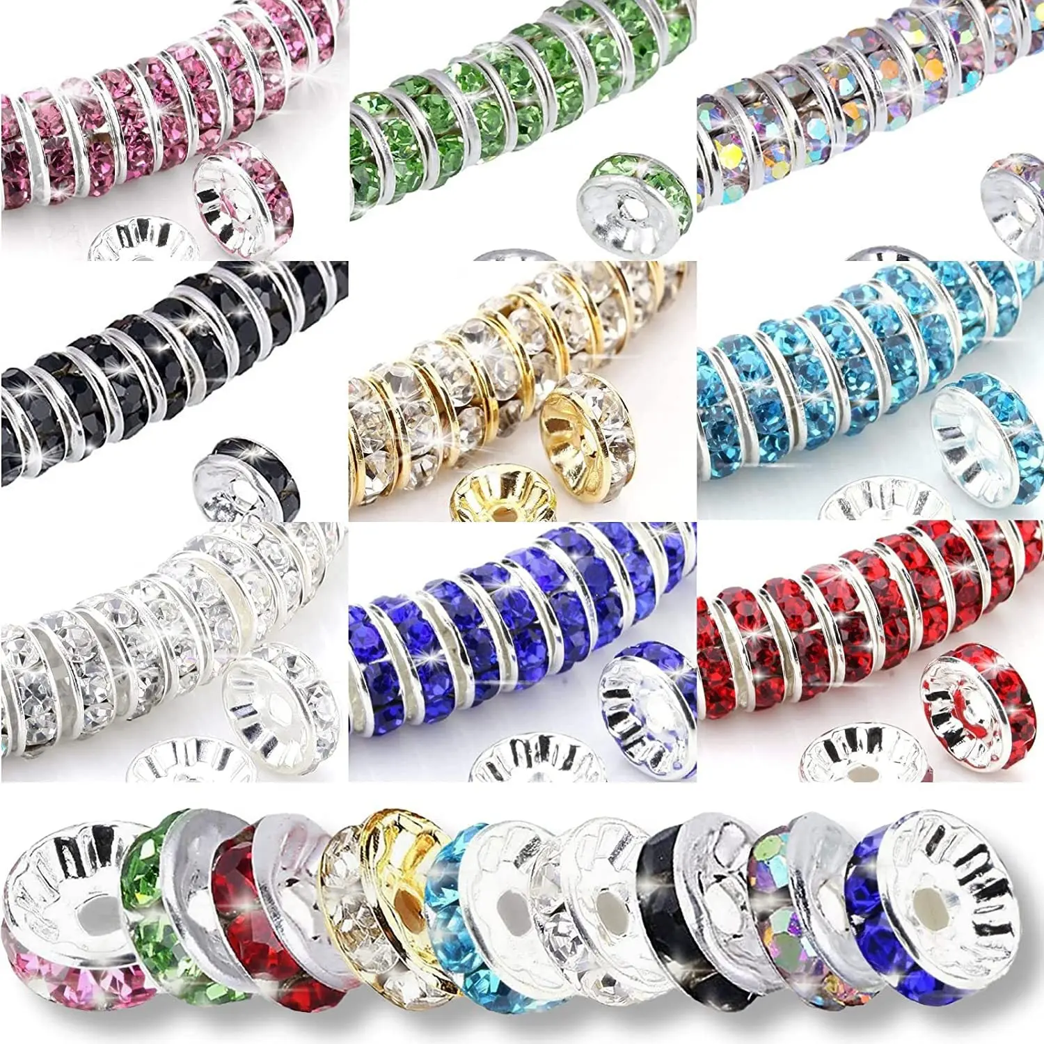 Handmade accessories diamond ring bead separator color bracelet diamond encrusted spacer wheel rim 6 8 10 12mm DIY jewelry accessories