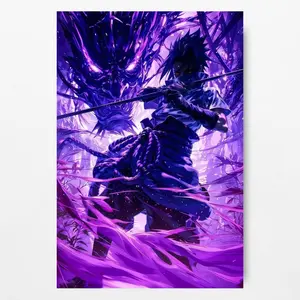 Sasuke Uchiha Naruto Anime Poster Purple Susanoo Aura Glossy Canvas Print Epic Wall Art for Sharngan Fans Decor