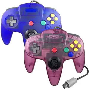 2 Pack Classic N64 Controller,Wired Controller Joystick Compatible with N64 Console (Clear Blue and Clear )
