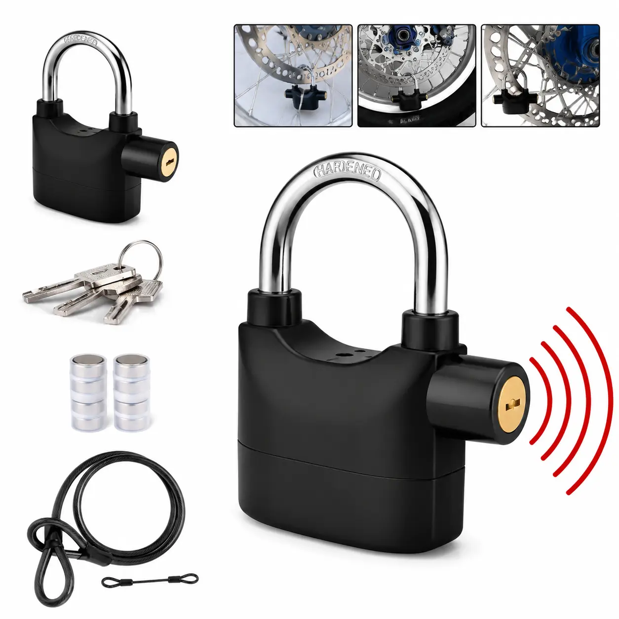 Anti-Theft Alarm Padlock, 110dB Vibration Triggered Anti Theft Padlock Kit, Security Padlock With Keys, Anti-Pry Lock For Gates, Fences, Sheds, Storage Units, Bicycle & Motorcycle, Alarm Lock For Indoor & Outdoor Security