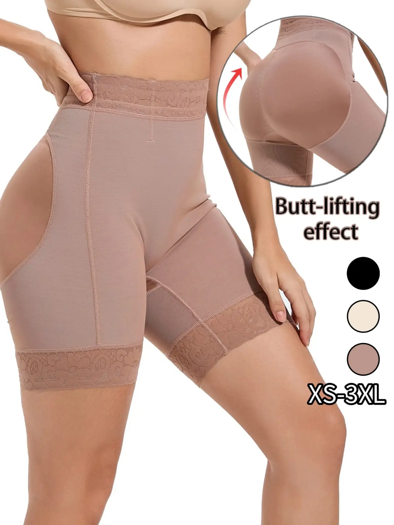 Women's Plain Lace High-Waisted Smooth Hip Shapewear Shorts, High Compression Faja, Compression Body Shapewear, Compression Tummy Control Butt Lifting Pants, Comfortable Breathable Underwear, Body Shaping Underwear, shaper