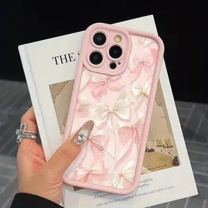 Pink Shockproof Phone Case with Bowknot Embossed Pattern, Suitable for iPhone 17 Air/16 Plus/15 Pro Max/14 Pro/13/12/11/XS Max/X Phone Case, Best Holiday Gift Choice for Family, Friends, Lovers, and Besties TY97