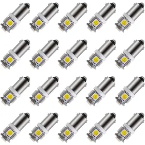 Pack of 20 White BA9S T11 T4W 64111 Miniature Bayonet Single Contact Base 5SMD 5050 LED Bulbs for Side Marker Lights RV Boat Dome Map License Plate Lights