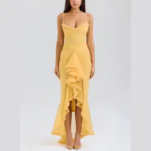 Clementine - Ruffled Draped Ruched Maxi Dress Clementine - Ruffled Draped Ruched Maxi Dress