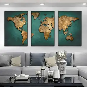 Retro World Map 3pcs/set Canvas Posters Nordic Wall Decor Wall Art Canvas Painting Living Room Bedroom Corridor Wall Decoration
