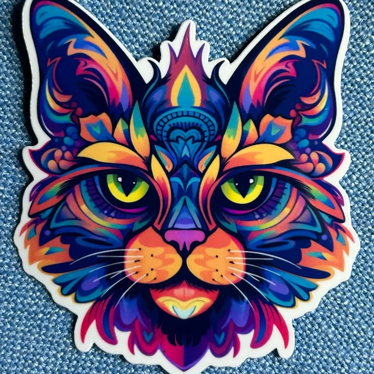 3” Glossy Psychedelic Cat 1 Decorative Sticker