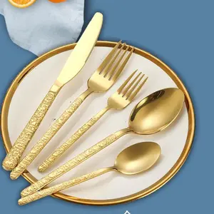 20-Piece Stainless Steel Cutlery Set, Dinnerware Service Set, Tableware Set, Stone Texture Design, Dishwasher Safe, Creative Vintage Relief Pattern, Mail Order Boxed