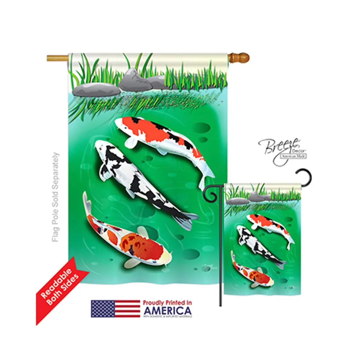 Breeze Decor 07002 Polyester Outdoor House Flag - Double-Sided Vertical Impression, Beach & Nautical Koi Design, Pole Mount, All Weather, Fade Resistant, 28x40 in.