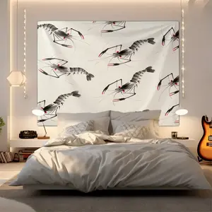 Ink Wash Shrimp Digital Print Tapestry Wall Hanging, Soft Microfiber Art Decor Tapestries, Chinese Ink Painting Wall Tapestry for Bedroom/Living Room, Aesthetic Wall Decor, Easy to Hang