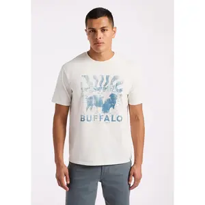 Tison Men's Graphic T-Shirt with Buffalo Print, Milk - BM24645
