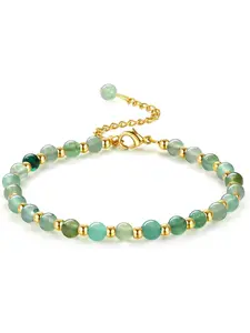 Beaded Bracelets for Women and Girls - 5MM Natural Stone, 3MM Stainless Steel Bead, Adjustable Gold Plated Crystal Boho Jewelry With Gift Box
