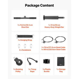 VEVOR Pulley System, 1 PC LAT and Lift Pulley System, Gym Rack Pulleys Attachment with two Steel Cables, Short Bar, Dual Grip Handles, Cable Machine for Bicep, Shoulder, Back, Up to 280 lbs Capacity