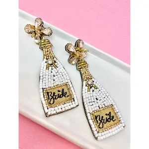 Bride Champagne Bottle Beaded Earrings