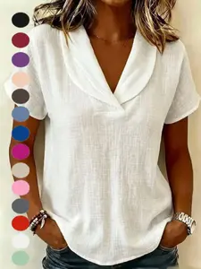 2026 Women's Summer Knitted Short Sleeve Top, Linen Babydoll Collar, Casual Loose-Fitting T-Shirt, All Seasons Fashion