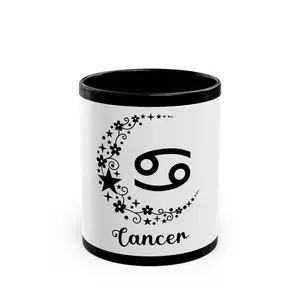 Cancer Zodiac Black Mug, Horoscope Gift, Astrology Cup, Personalized Watercolor Design, Birthday Coffee Mug