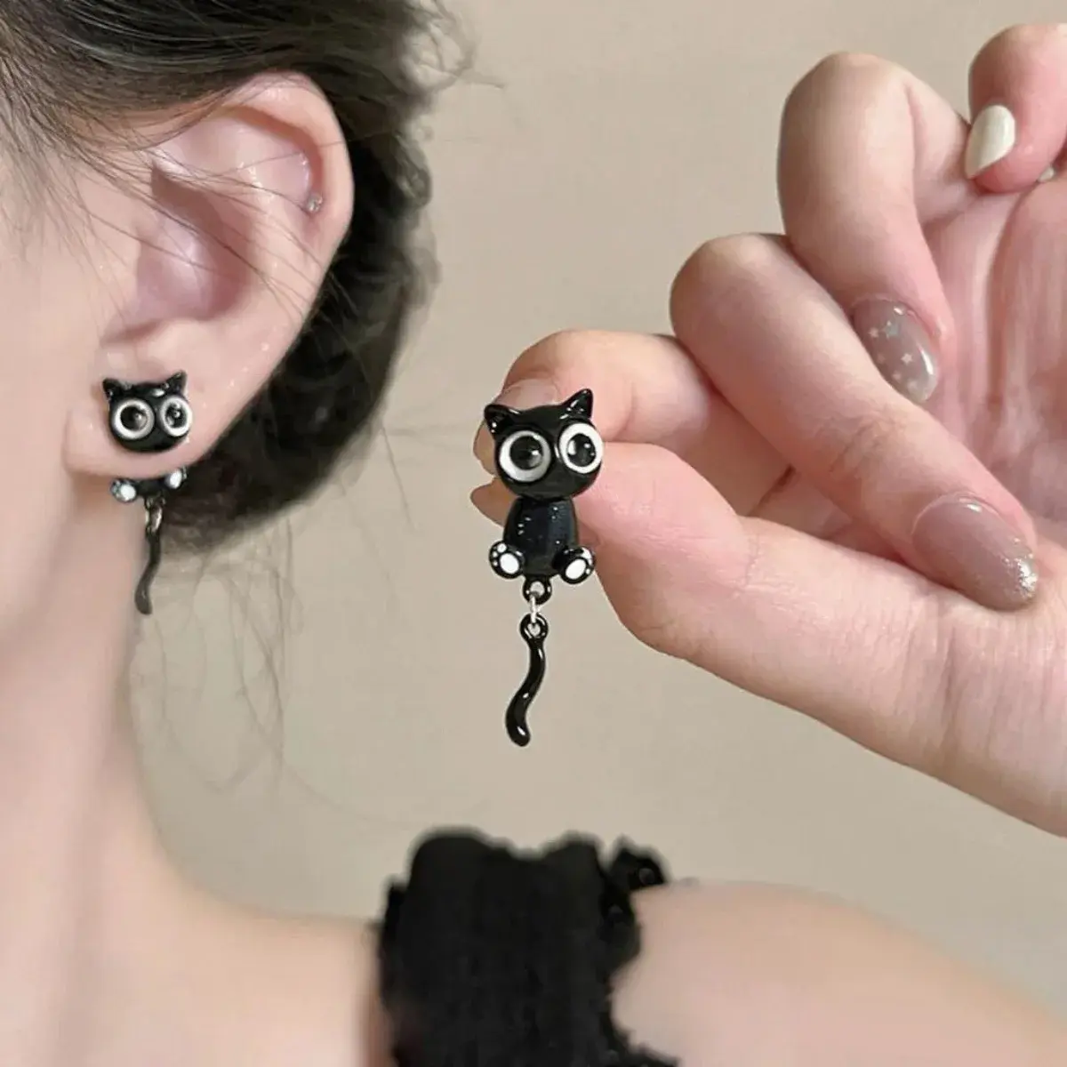 Cartoon Children's Fun Black Cat  Studs Earrings for Women Cute Personality Creativity  Aanimal Ear Unique Design Party Jewelry