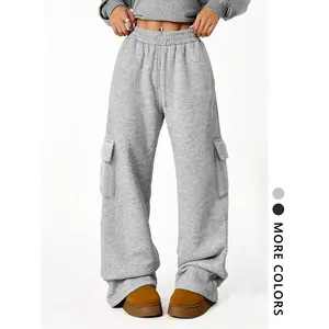 Unisex's Plain Flap Pocket Sweatpants, Casual Streetwear Pants for Daily Wear, Unisex Bottoms for Fall & Winter, Casual Lounge Pants