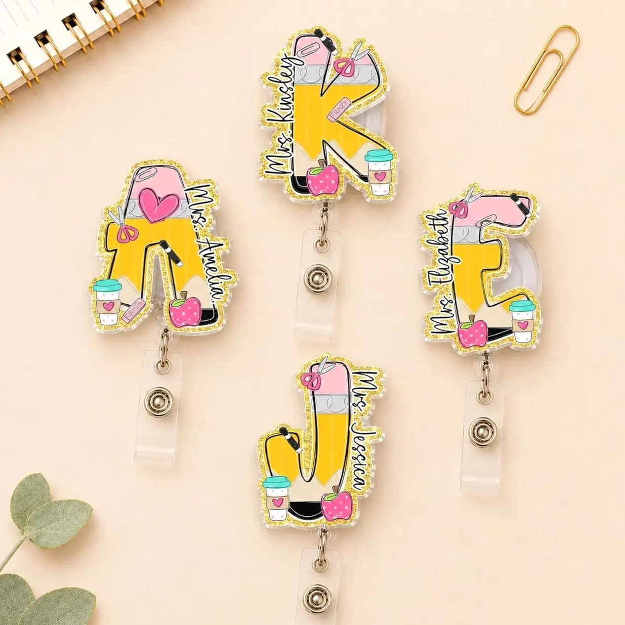 Personalized Teacher Name Badge Reel, Custom Back to School Retractable ID Holder