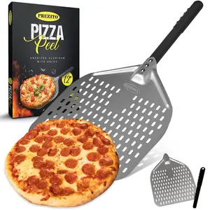 Prezito Perforated Pizza Peel Spatula-Upgrade your kitchen with our Sturdy large pizza peel spatula 12x14 inch 26 inches overall. - the perfect utensil tool for effortlessly sliding pasta pizzas in and out of the oven for that perfect crispy crust.