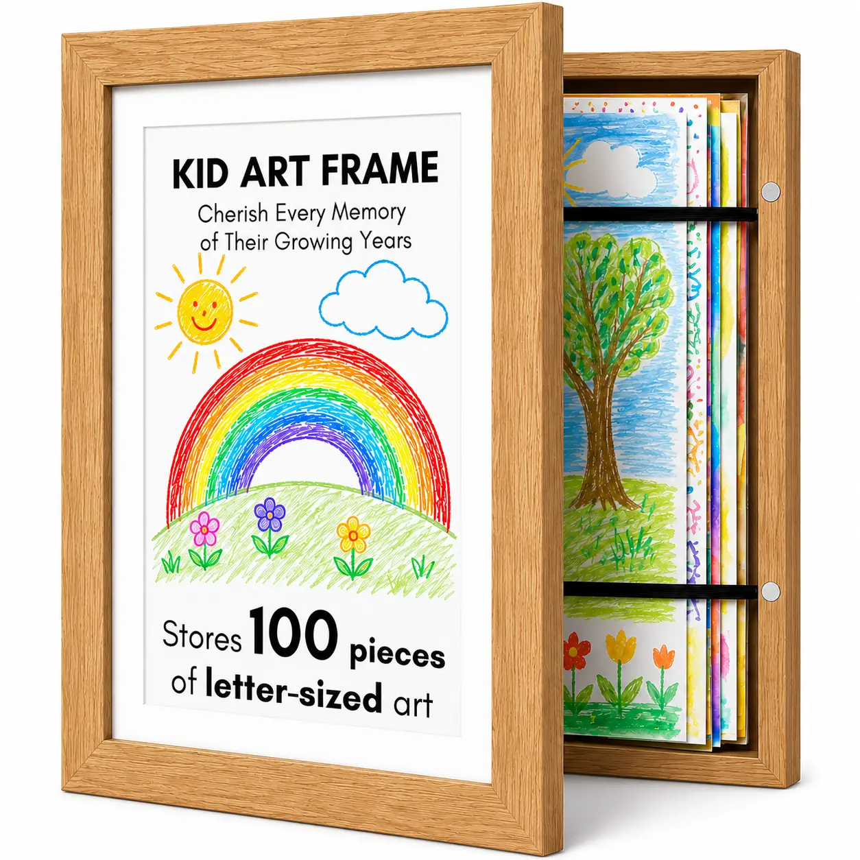 Kids Art Frame 8.5x11 Front Opening Changeable Kids Artwork & Photo Display Frame, Magnetic Door Holds 100 Art Pieces, White Wall Mounted Picture Frame for Children’s Art, Photos, Crafts, Playroom, Bedroom, Classroom， Home Decor