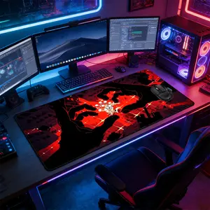 Intense Red Urban Magic Silhouette Large Gaming Mouse Pad, Non-Slip Rubber Base with Reinforced Stitched Edge, Edgy Dark Anime Art with City Backdrop Design, Durable Desk Mat for Gaming & Office, Great Gift for Anime Lovers & Gamers