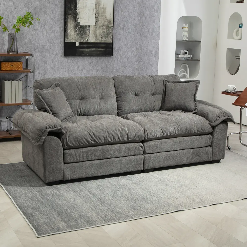 84" Chenille Sofa, Small Loveseat Deep Seat Sofa Couch with 2 Throw Pillows & Memory Foam for Living Room Apartment Office Lounge Modern 3-Seater Sofa