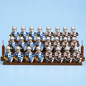 24PCS Medieval Knight Building Block Figures, Castle Soldier Toy Set with Shields & Weapons, Compatible with Major Building Block Systems, MOC Fans Collectible Toy Accessories