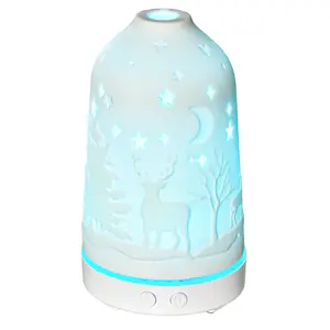 100ml Ultrasonic Aromatherapy Diffuser with Ceramic Cover & 7 LED Lights Timer Waterless Auto-off for Home Office White