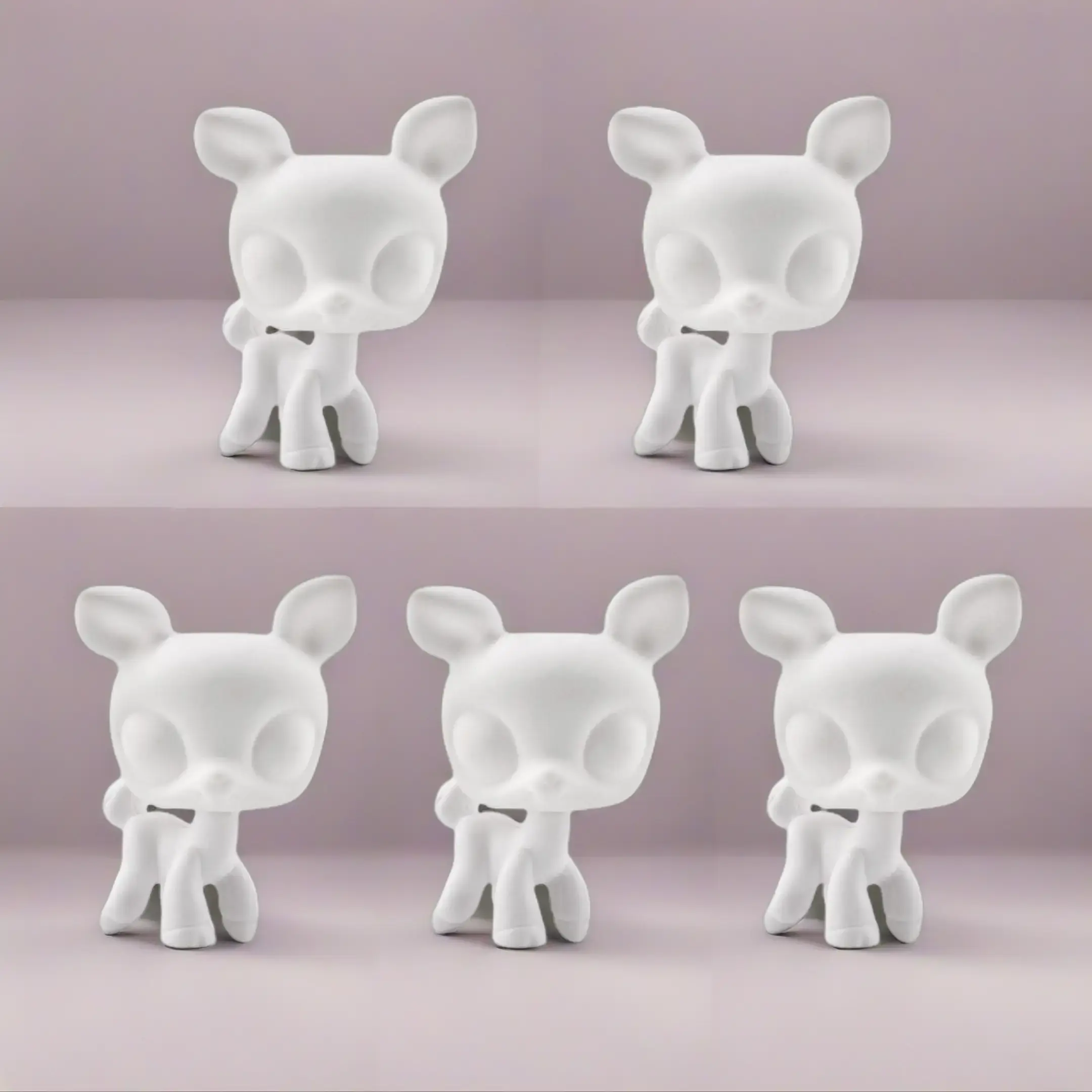 5 Pcs Lightweight White Mold Blank Base Sets for Mini Pet Shop Animals Figurines - Ear Up Collie, Crouching Cat, Persian Cat, Deer, Puppy, Husky, Kitten, Wolf - Handmade DIY Paint Craft, Mothers Day Gift, Decor Ornaments