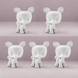 5Pcs Lightweight White Mold Blank Base Sets for Mini Pet Shop Animals Figurines - Ear Up Collie, Crouching Cat, Persian Cat, Deer, Puppy, Husky, Kitten, Wolf - Handmade DIY Paint Craft, Mothers Day Gift, Decor Ornaments