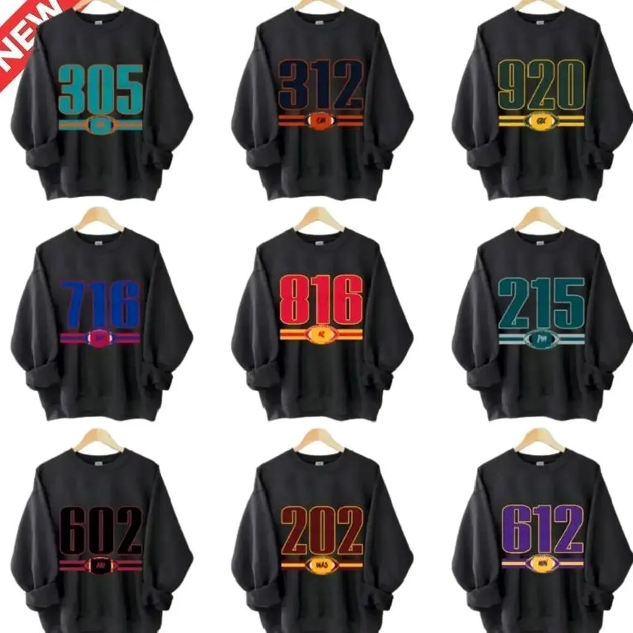 [Sale off 50%] All Team Area Code Black Sweatshirt, Custom Unisex Football Crewneck, Game Day Zip Code Crewneck, USA Sports Fan Apparel Gift - Menswear KO9