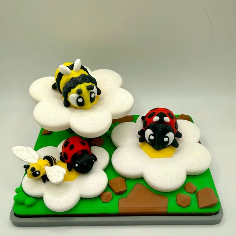 Ladybug Flower Play Set - Includes: 2 Ladybugs, 2 Bees, and Baby Figurines