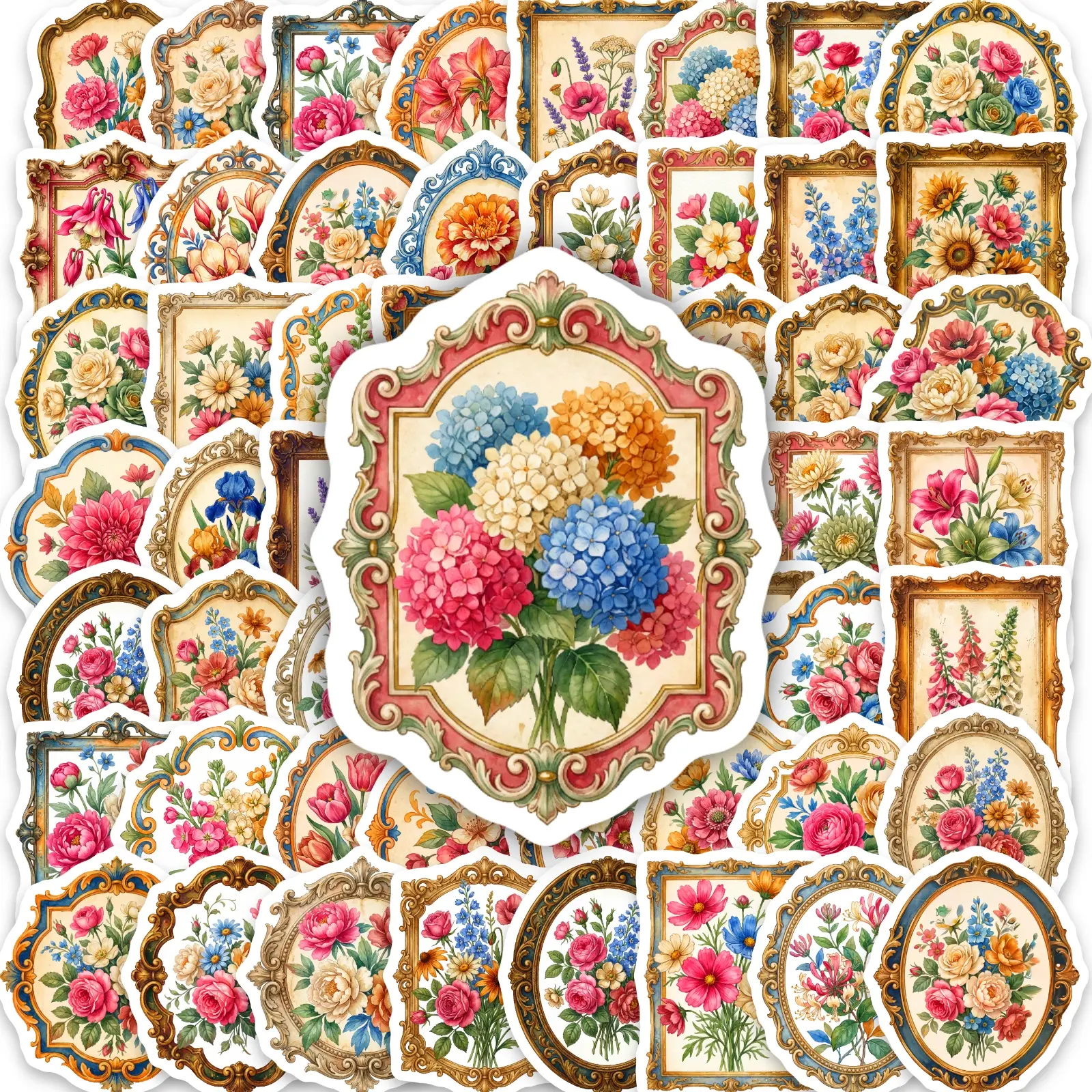 50 Pieces Photo Frame Flower Series Stickers, Suitable for Pasting on Scrapbooks, Diaries, Laptops, Water Bottles, Cars and More, Ideal Creative Birthday Gifts