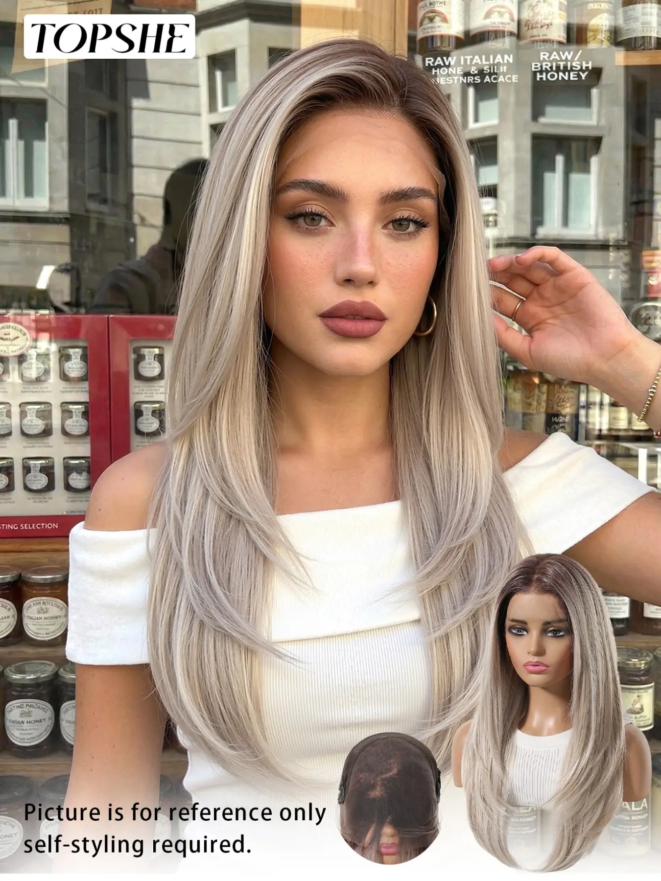13x6 Lace 22 Inch Middle Part Wig, Silver Ash Blonde Layered Straight Synthetic Soft Hair Wig, Ideal for Daily Commute & Party, Breathable & Easy to Wear, Premium Synthetic Wigs, Synthetic Fiber Wigs