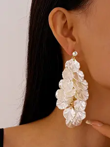 Elegant Women's Leaf Tassel Earrings, 925 Silver Color Studs with Acrylic Zirconia, Perfect for Daily Wear & Special Occasions