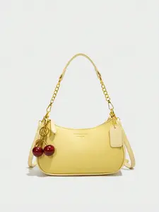 Yellow Hobo Bag for Women - Cute Underarm Purse, Trendy Shoulder Bag for Shopping, Fashionable PU Material, Adjustable Strap, Zipper Closure