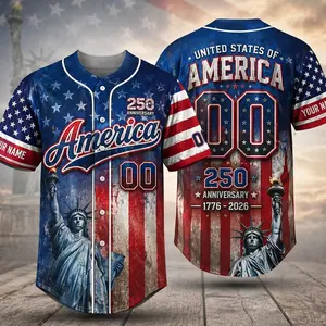 Personalized America Patriotic 250th Anniversary Baseball Jersey Shirt, Vintage American History Gift for Him I86
