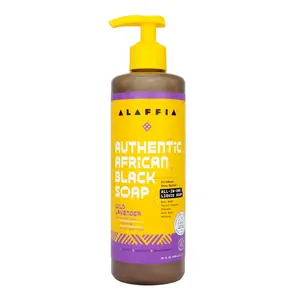 Alaffia Liquid Black Soap with Lavender Oil - Multi-Use Body Wash, Face Wash, Shampoo, Shaving for All Skin Types
