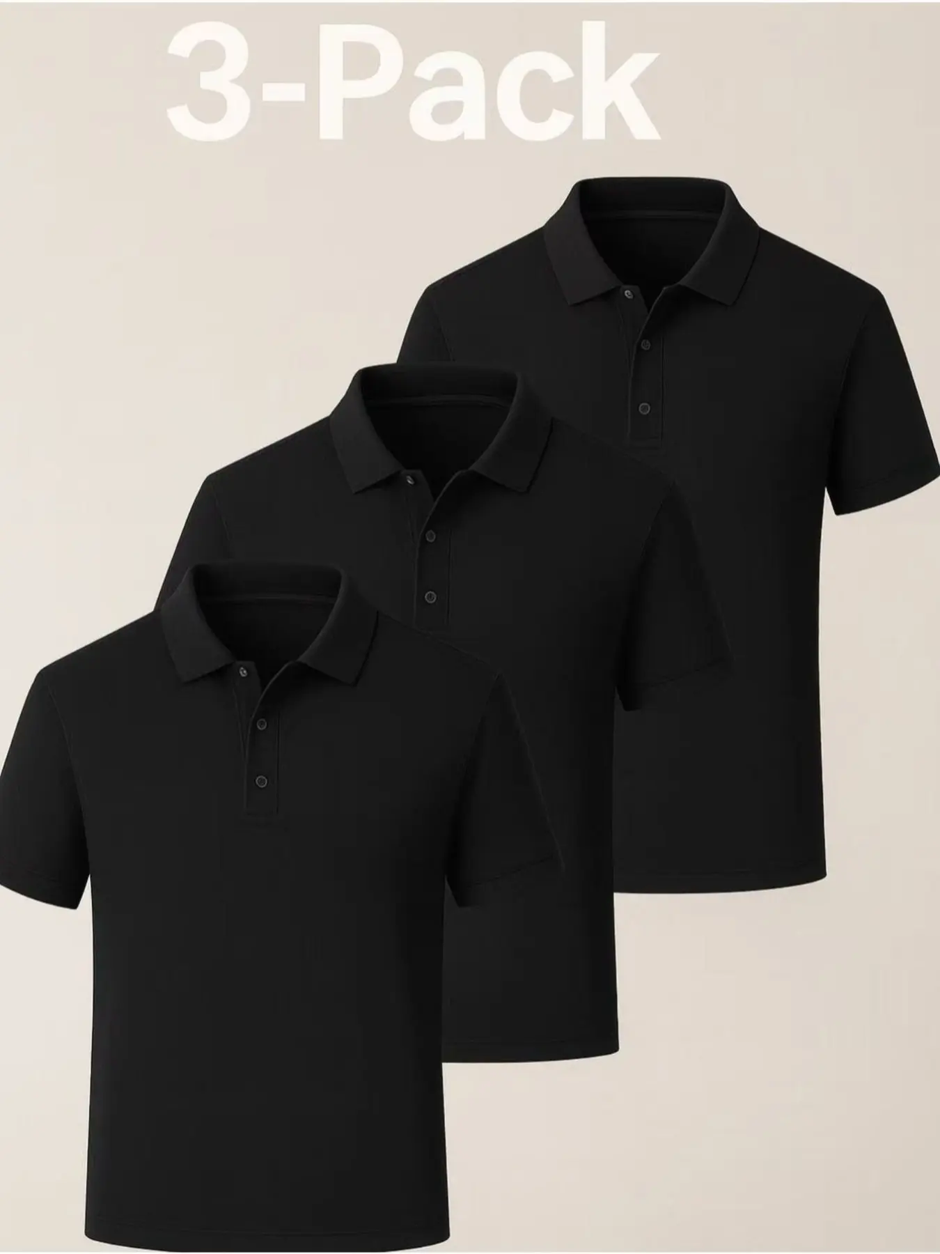 Men's Summer Polo Style Shirt Set, Top, 3-Pack Solid Color, Loose-Fit Short Sleeve T-Shirts, Breathable & Soft, Casual Wear for Home, Travel, Work, Menswear