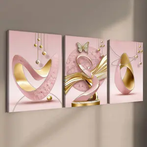 3-count wooden frame canvas, light luxury geometric art poster, fashionable abstract art decoration, modern high-end sense and entrance hall fashion poster, family poster, living room decoration, suitable for corridor, bedroom wall, waterproof art