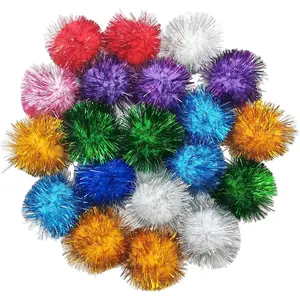 20 Pcs Assorted Color Flash Ball Cat's Favorite Toy Ball Tinsel Pom Poms Flash.