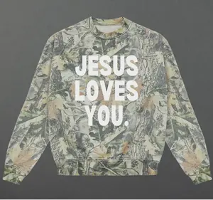 Camo Jesus Loves You Crew Sweatshirt, Christian Camouflage Sweatshirt, 3D Art Sweatshirt, Unique Graphic Pullover, Modern Streetwear