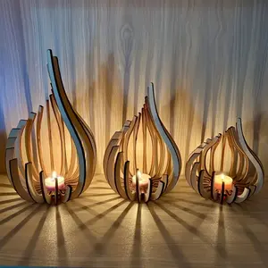3-Piece Bohemian Handmade Wooden Candle Holders, Sculptural Desktop & Bedside Candles, Rustic Wood Centerpiece, Perfect Gift for Special Occasions, Candle Holder Set