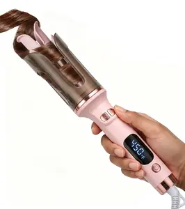 Realair Automatic Curling Iron, 1 Inch Rotating Ceramic Hair Curler with Anti-Scald & Anti-Tangle Tech, 4 Temp Settings Fast Heat Auto Hair Wand for Long & Medium Hair, Pink