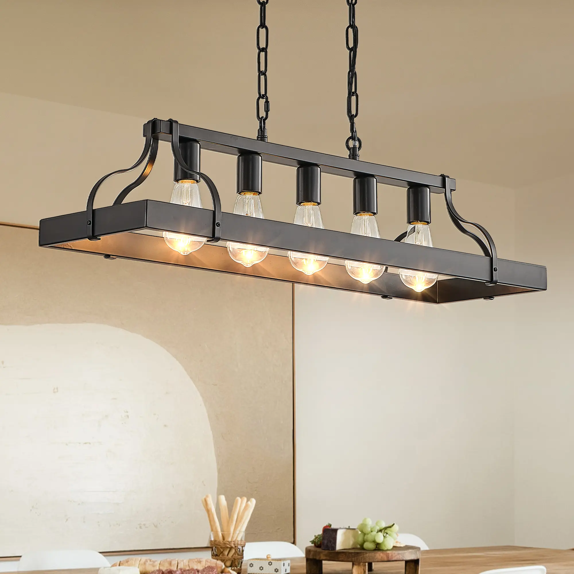 Industrial Iron Pendant Light, 9.8 Inch Large Metal Ceiling Lamp, E26 Base Adjustable Height Hanging Light Fixture for Kitchen Island Dining Room Living Room Bedroom, 51 Inch Max Drop, 110V Hardwired, Farmhouse Vintage Style