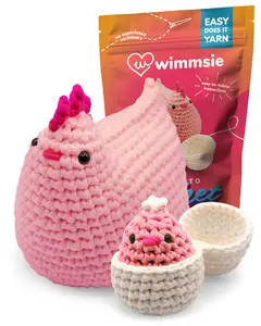 Wimmsie Beginner Crochet Kit for Adults Kids and Teens - Chicken & Egg - Pink