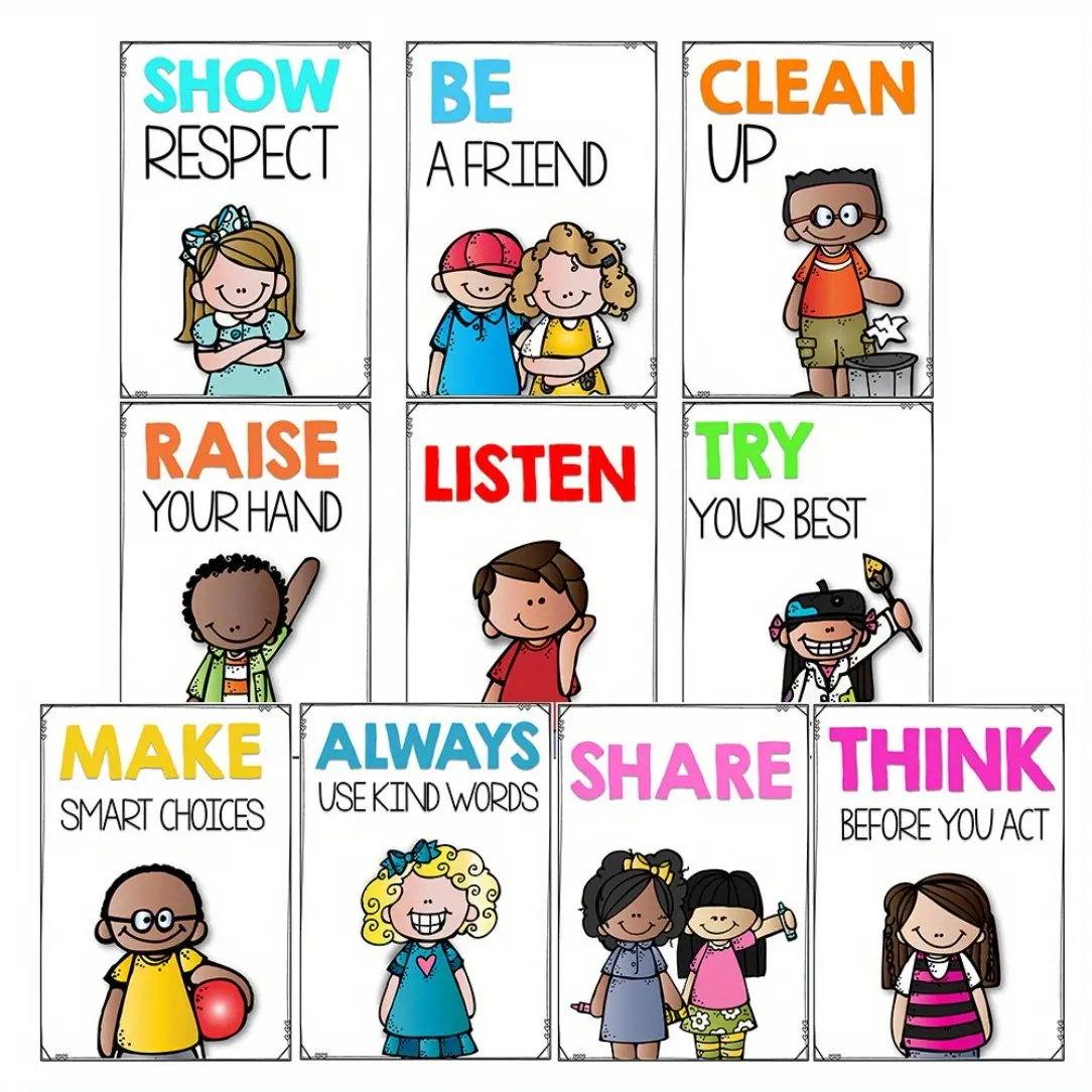 10pcs Frameless Big Bright Classroom Rules Poster Educational A Flashcards Durable School Decor Enhance Learning Environment Perfect Classroom Essentials 8*10inches
