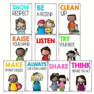 10pcs Frameless Big Bright Classroom Rules Poster Educational A Flashcards Durable School Decor Enhance Learning Environment Perfect Classroom Essentials 8*10inches