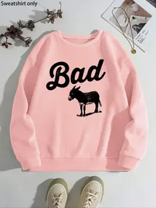 Women's Donkey & Letter Print Drop Shoulder Sweatshirt, Casual Long Sleeve Round Neck Pullover for Fall & Winter, Ladies Clothes for Daily Wear
